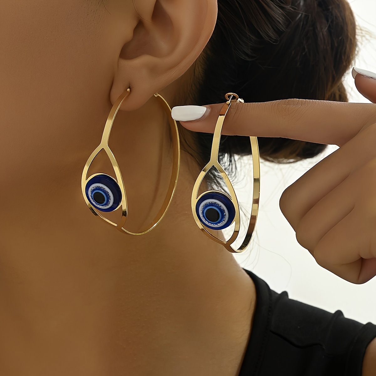 Geometric Hoop Earrings Devil Eye Decor